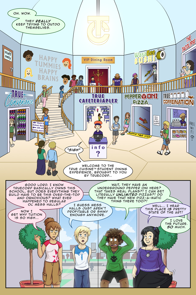 Kit insisted on calling their elementary, middle, and high school cafeterias 'mess halls'. She has watched a lot of movies. True Colors 2-4: Student Dining Experience